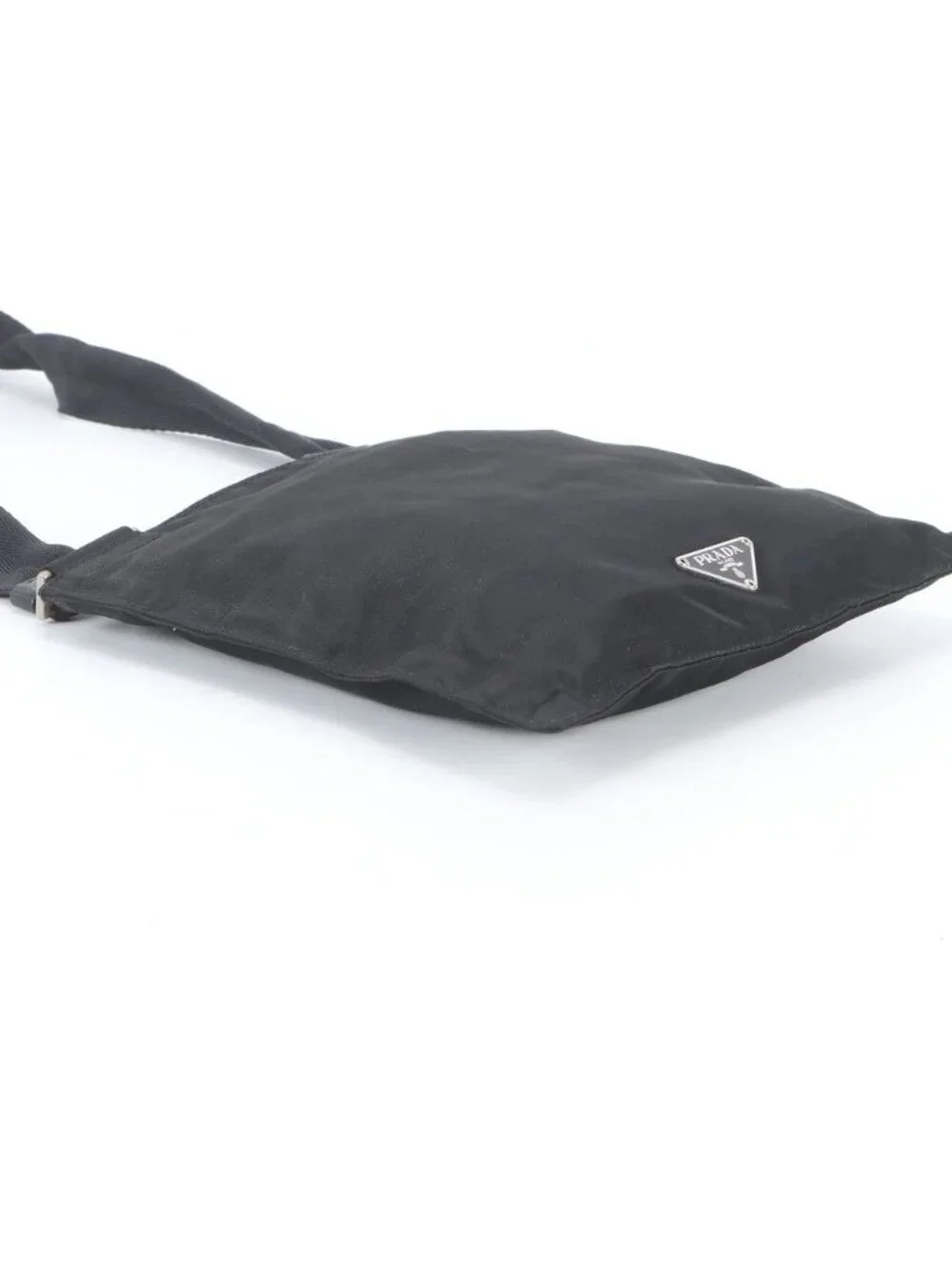 Prada White Tessuto Nylon Triangle Logo Leather Shoulder Bag Crossbody Messenger